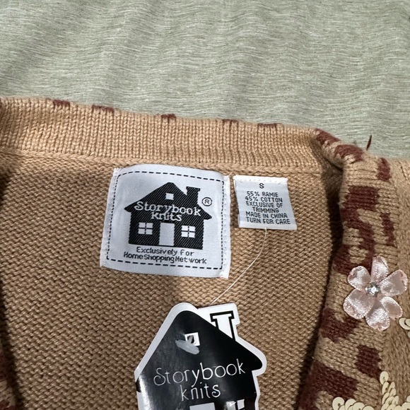 Storybook Knits Floral Embroidered Cardigan in Tan - Picture 2 of 3